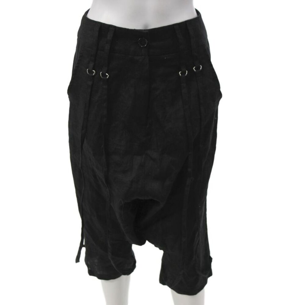 Metamorphoza Women Black Linen Blend Harem Pants Gothic Button Size XS